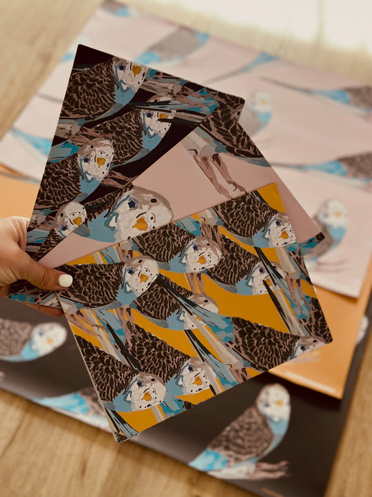 Gift Wrap - Mixed Budgies 6-pack