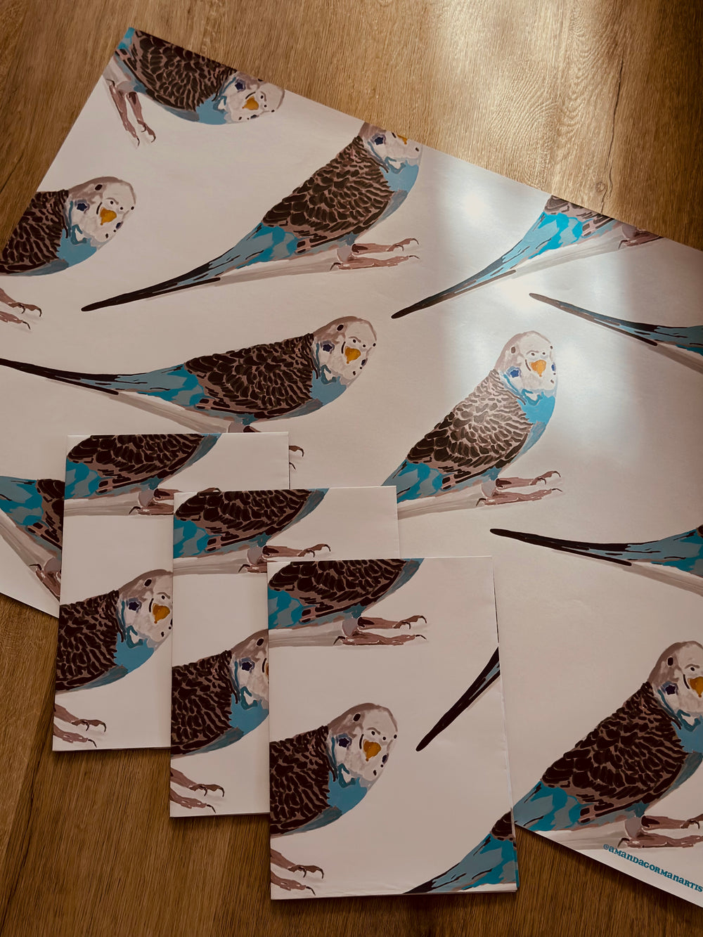 Gift Wrap - White Budgies 3-pack